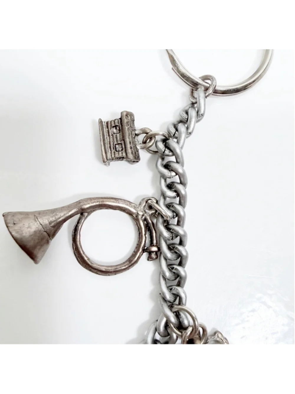 VTG Silversmith Style Alpine German Souvenir Charm Key Ring Lantern Cuckoo Clock